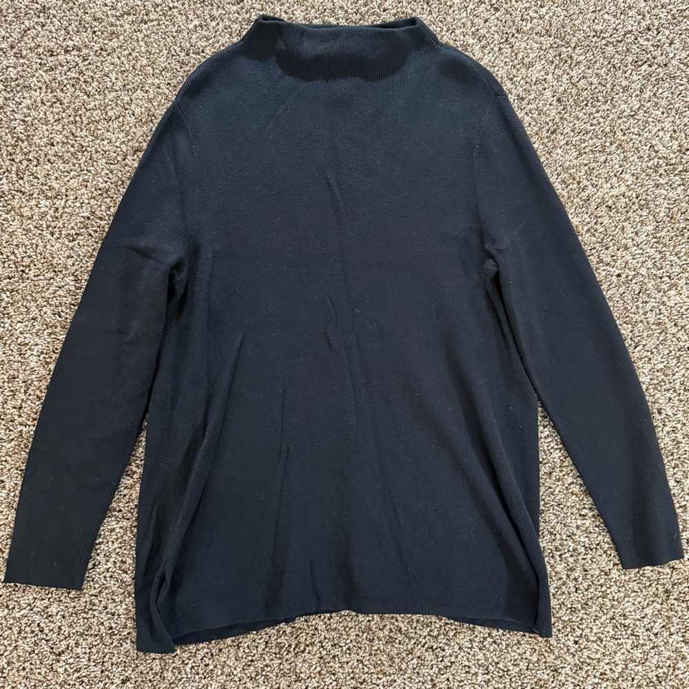 J.Jill Black‎ Long Sleeve Mock Neck Sweater Women’s L Wool Silk Blend Minimalist